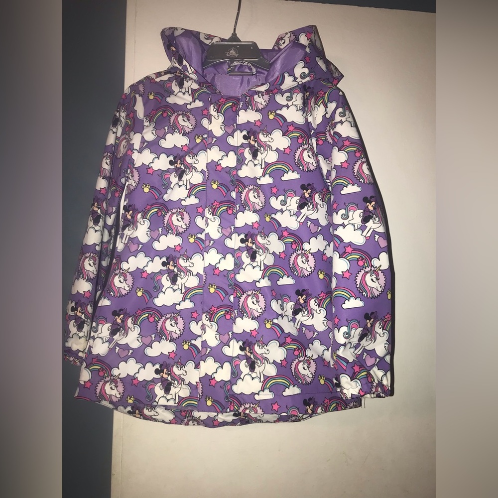 Disney Store Minnie Mouse Unicorn Packable Raincoat hooded Ears Girls Sz 5/6